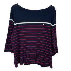 Tommy Hilfiger 3/4 Sleeve Navy White Red Striped Top Women's Plus Size 1X